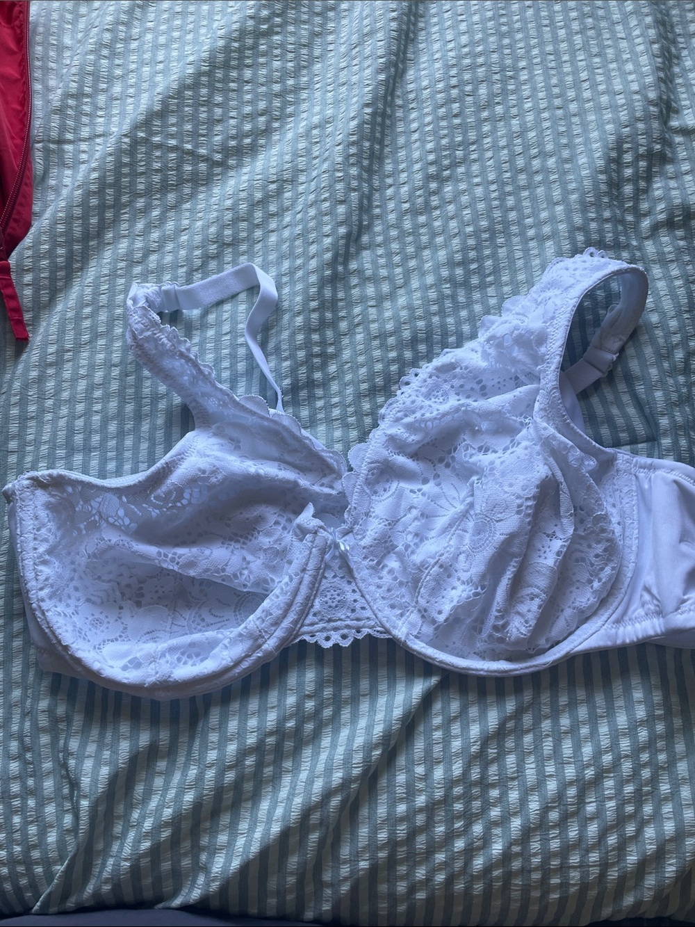 Cacique Lace Underwire Bra with Floral Overlay in White